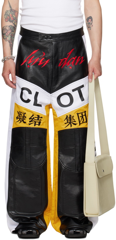Photo: LU'U DAN Yellow & White CLOT Edition Moto L-D Faux-Leather Trousers