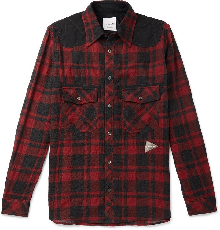 Photo: And Wander - Shell-Panelled Checked Wool-Blend Shirt - Men - Red