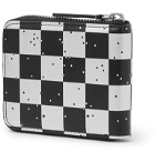 Billionaire Boys Club - Logo-Print Checkerboard Metallic Leather Zip-Around Wallet - Silver