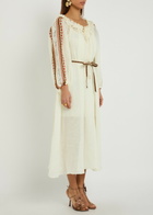 Zimmermann Aster Embroidered Belted Ramie Maxi Dress Cream