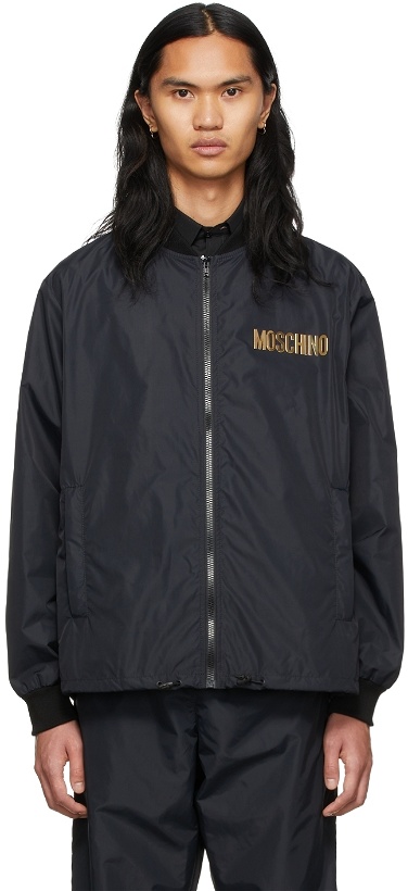 Photo: Moschino Black Nylon Logo Jacket