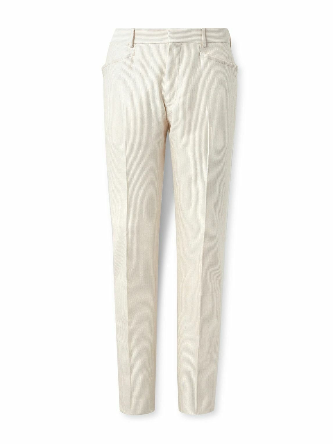 Photo: TOM FORD - Straight-Leg Cotton and Silk-Blend Corduroy Suit Trousers - Neutrals