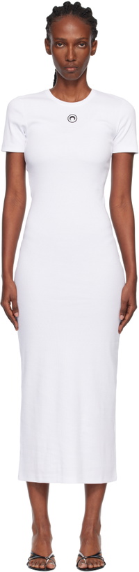 Photo: Marine Serre White Moon Logo Ribbed Jersey Tube Maxi Dress