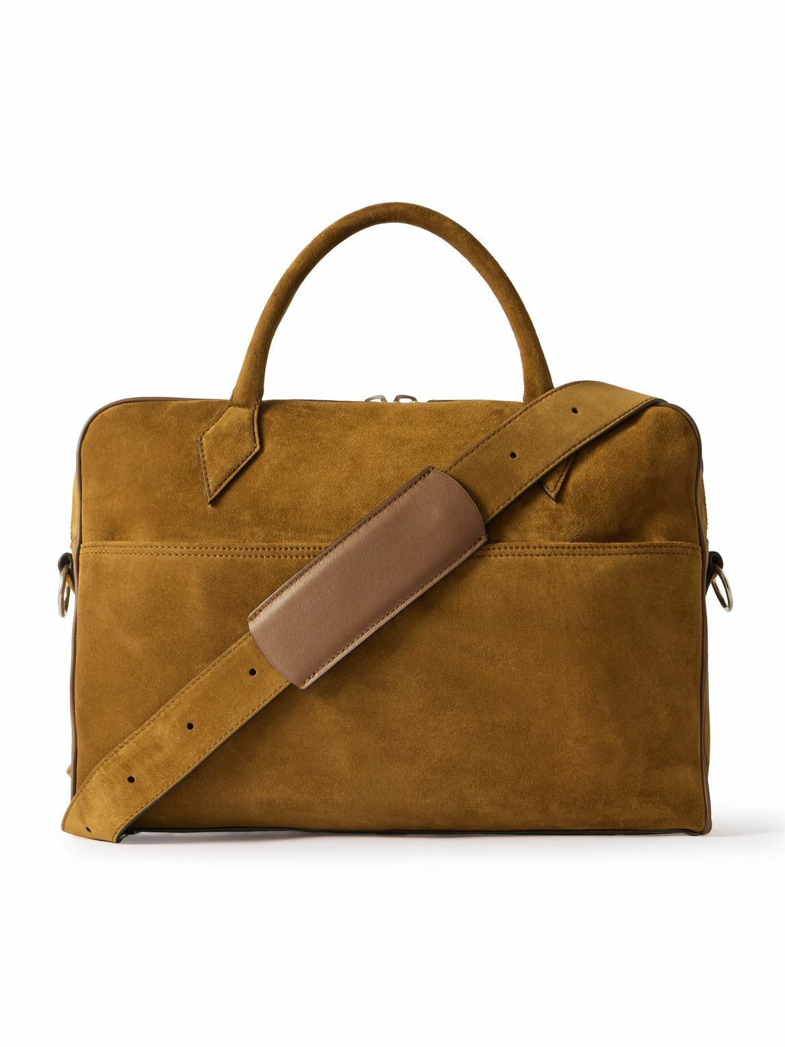 Métier - Closer Slim Leather-Trimmed Suede Briefcase