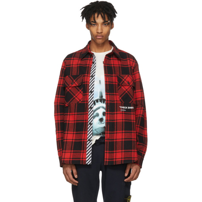 Photo: Off-White Red and Black Flannel Quote Shirt