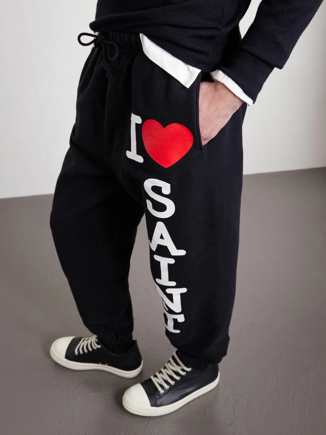 SAINT MXXXXXX - I Love Saint Tapered Printed Cotton-Jersey Sweatpants - Black