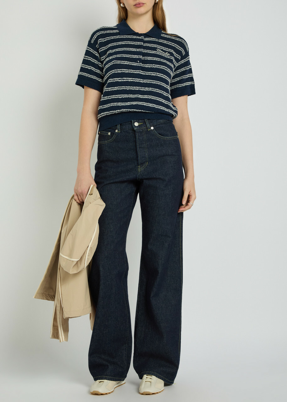 Moncler Striped Logo Terry Polo Shirt Navy