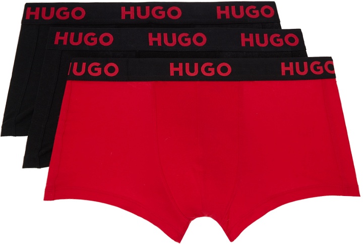 Photo: Hugo Three-Pack Black & Red Boxers