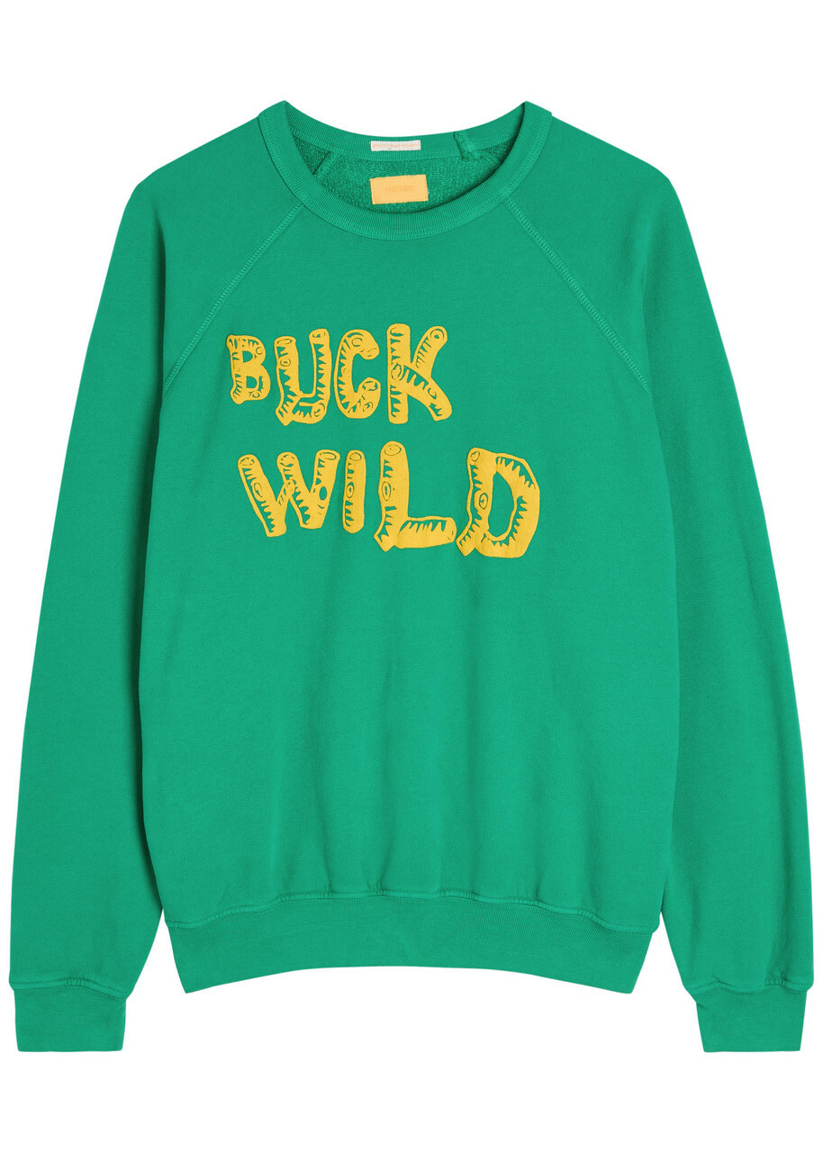 Mother The Biggie Concert Printed Cotton Sweatshirt Green