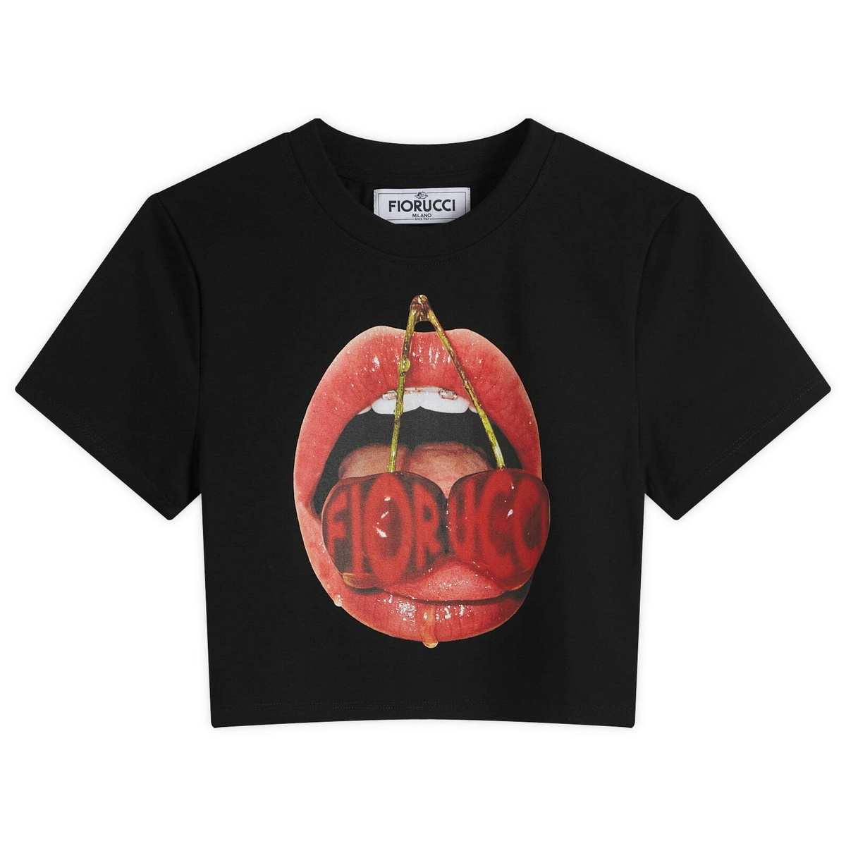 Fiorucci Women's Mouth Print Cropped T-Shirt in Black
