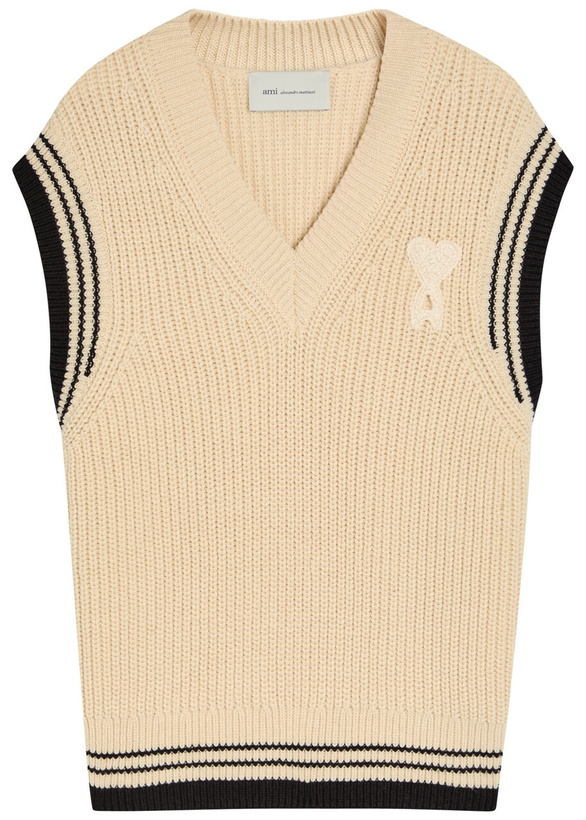 Photo: Ami Paris Logo-appliquéd Wool-blend Vest Cream