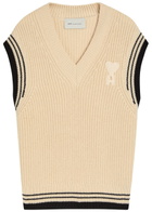 Ami Paris Logo-appliquéd Wool-blend Vest Cream