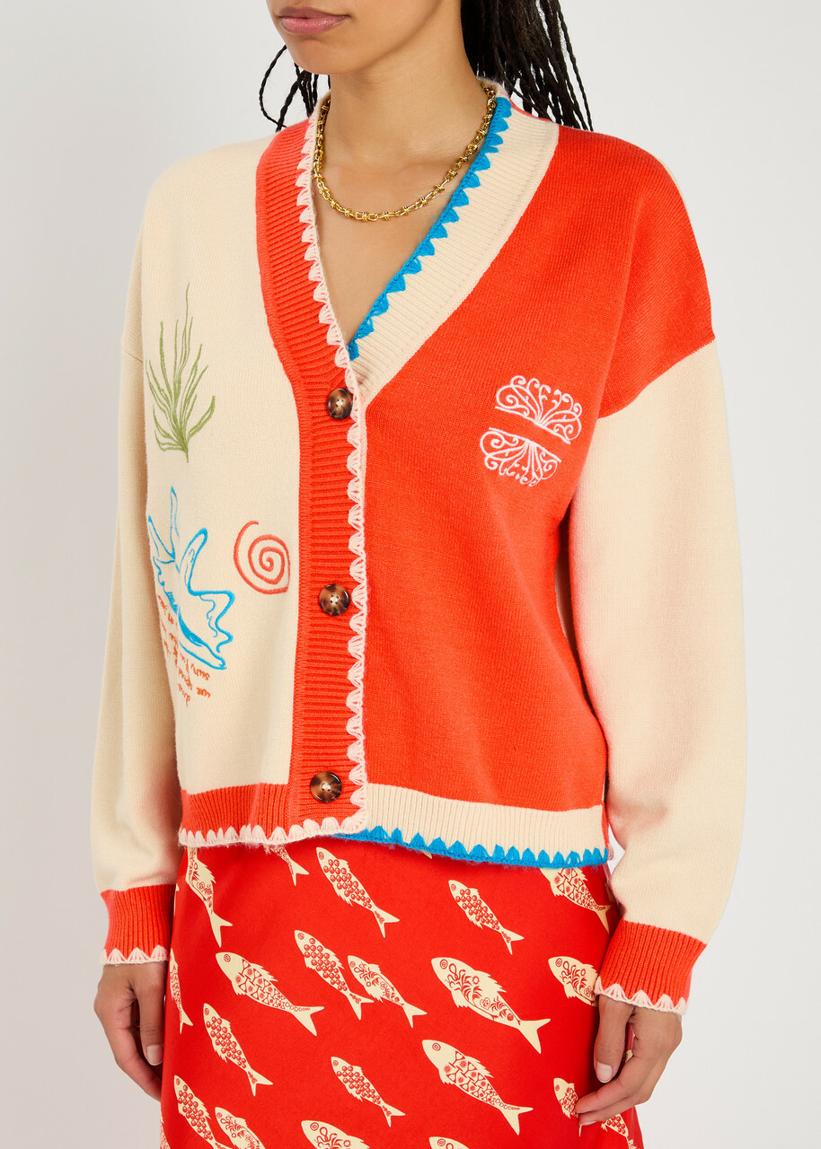 Never Fully Dressed Cream and Red Sol De Palma Knit Cardigan