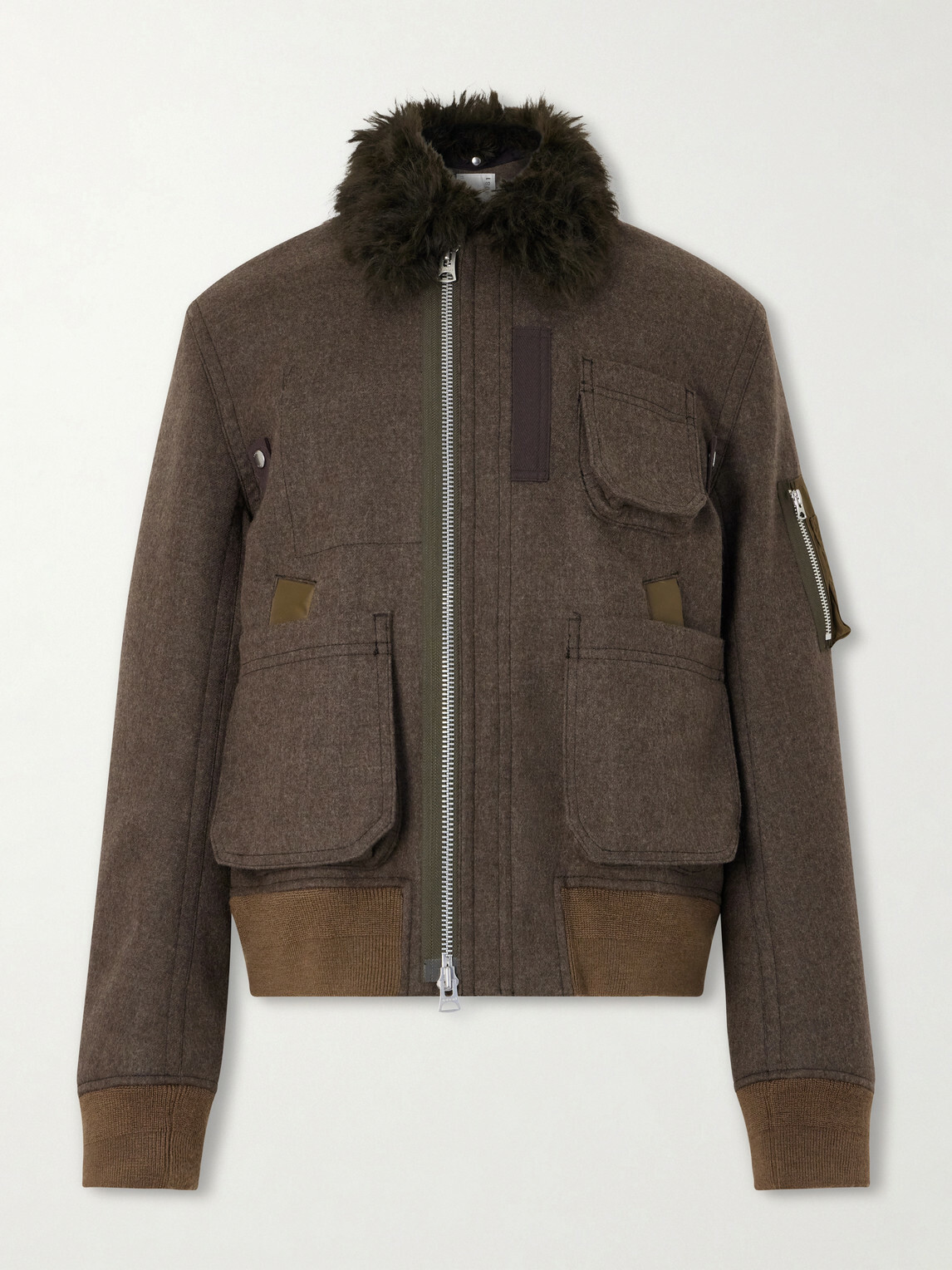 Sacai - Melton Plush-Trimmed Wool Blouson Jacket - Brown