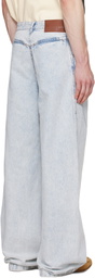 LGN Louis Gabriel Nouchi Blue Straight-Leg Light-Wash Pleats Jeans