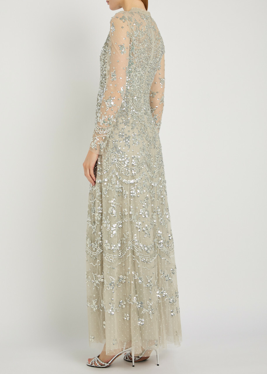 Needle & Thread Freya Sequin-embellished Tulle Gown Light Green