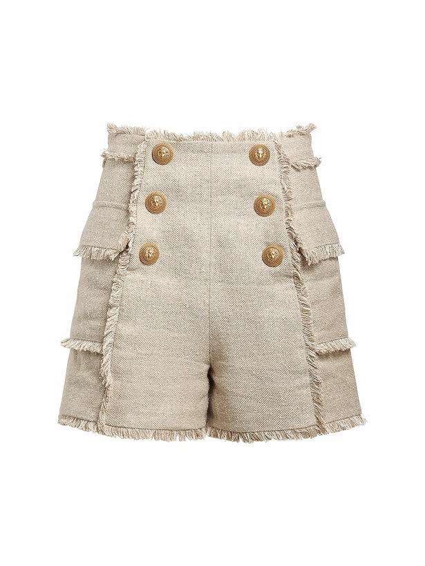 Photo: BALMAIN - Linen & Silk Canvas Fringed Mini Shorts
