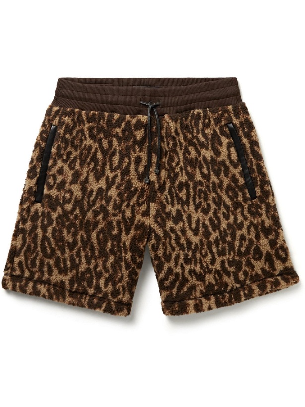 Photo: AMIRI - Wide-Leg Leather-Trimmed Leopard-Print Fleece Shorts - Brown