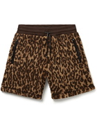 AMIRI - Wide-Leg Leather-Trimmed Leopard-Print Fleece Shorts - Brown