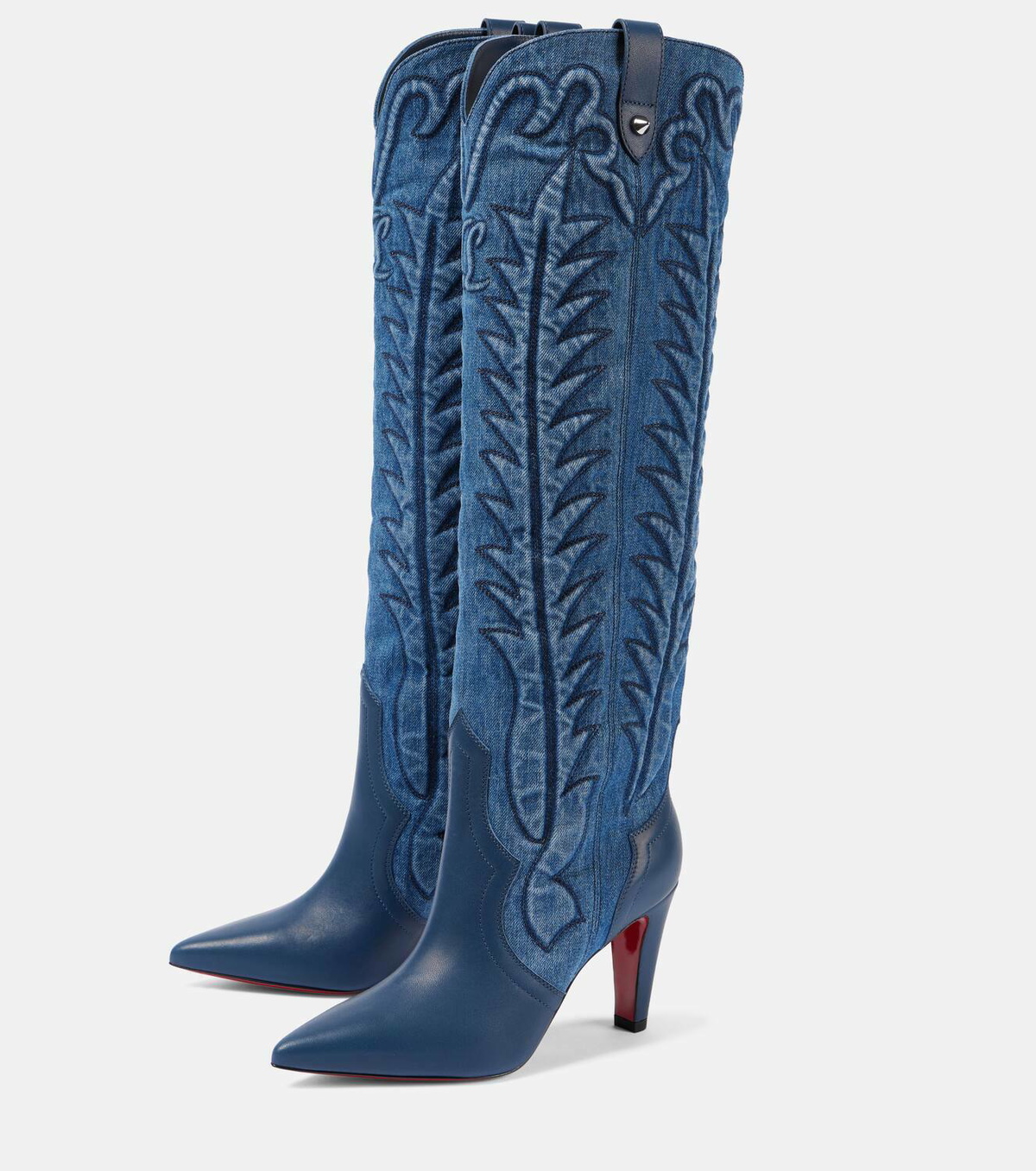 Christian Louboutin Santia Botta denim and leather knee-high boots