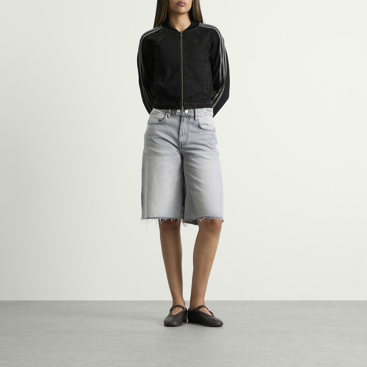 Adidas Women's Fitted Denim Track Top in True Black Denim