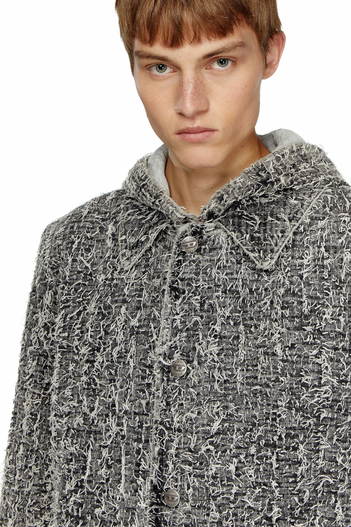 Diesel Hooded coat in bouclé denim - Denim Jackets - Unisex - Black