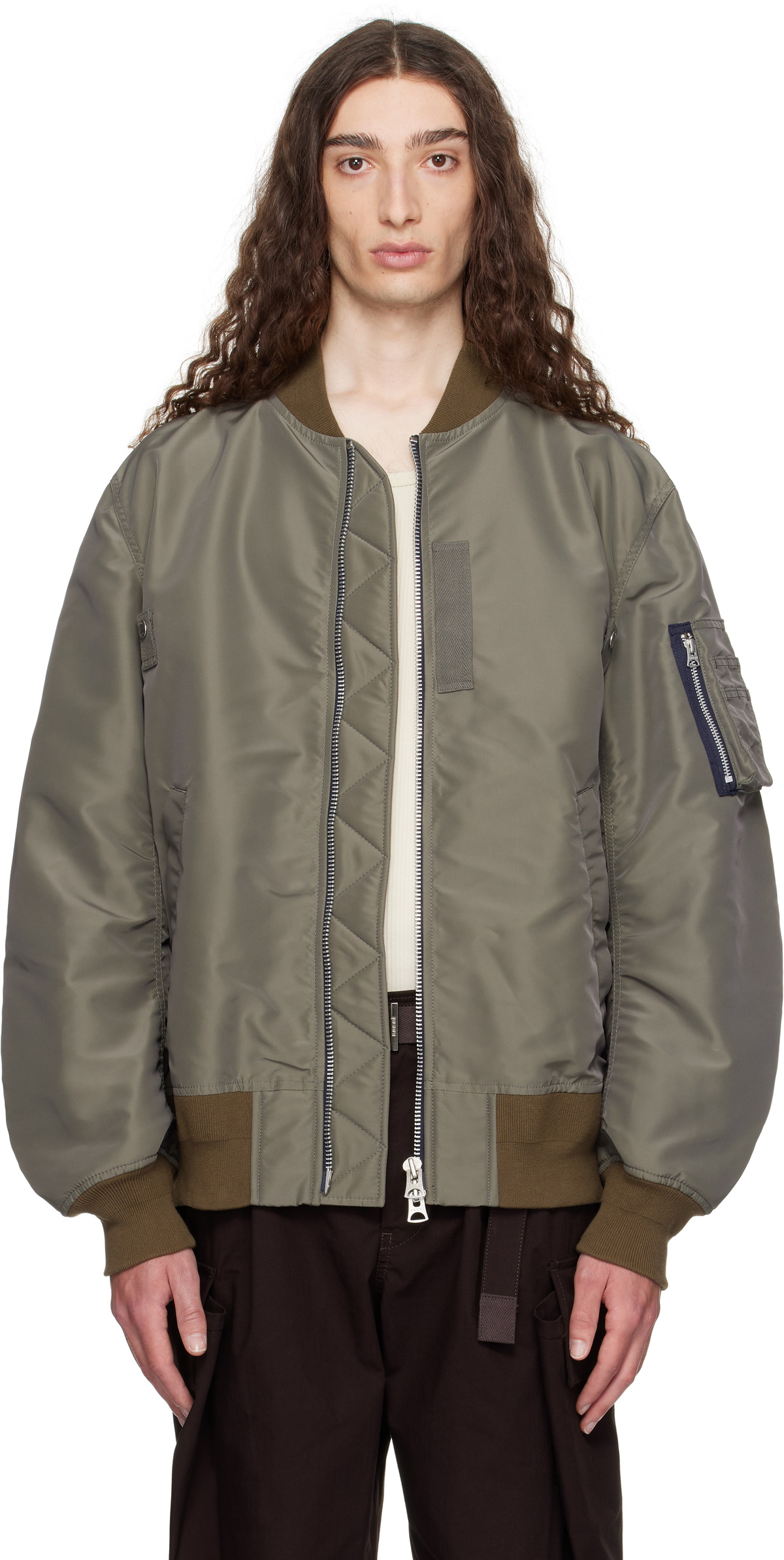 sacai Taupe Nylon Twill Bomber Jacket Sacai