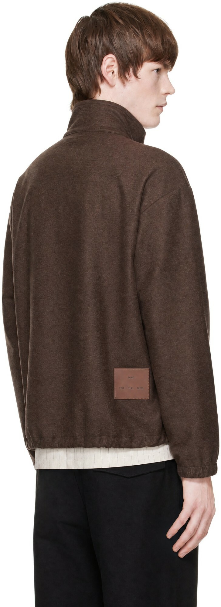 Song for the Mute Brown Brushed Wool Long Zip Pullover Sweatshirt