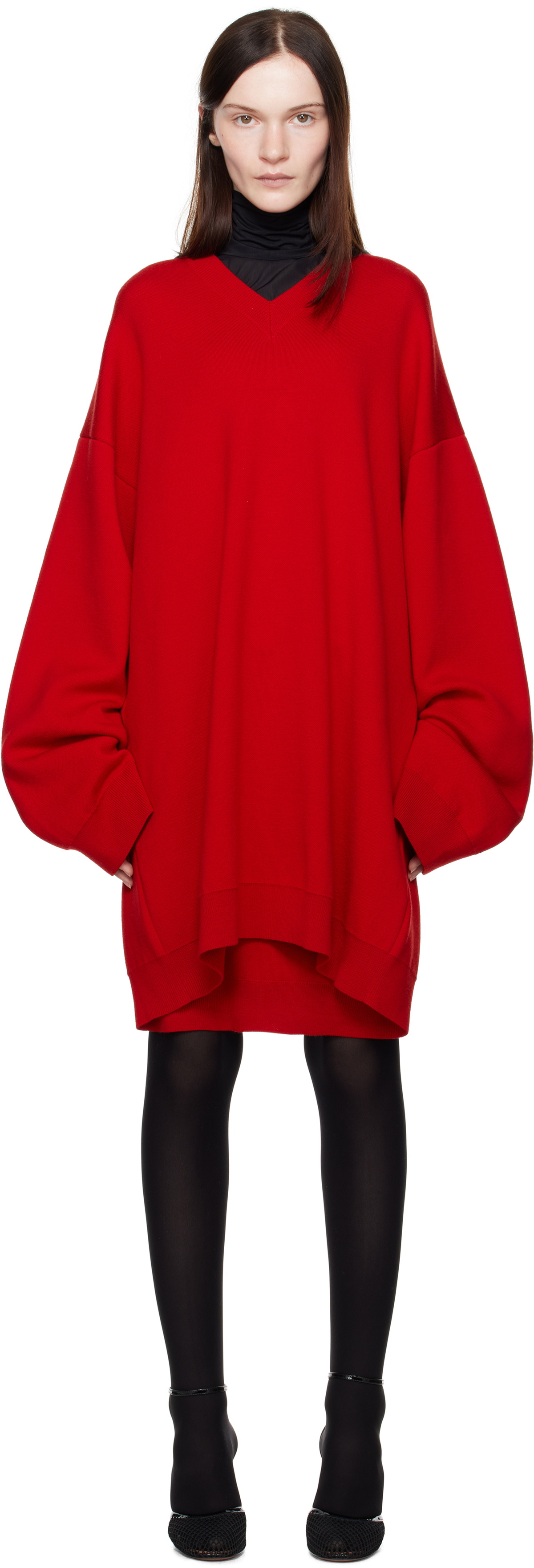MARIE ADAM-LEENAERDT Red Fitted Back Sweater Minidress