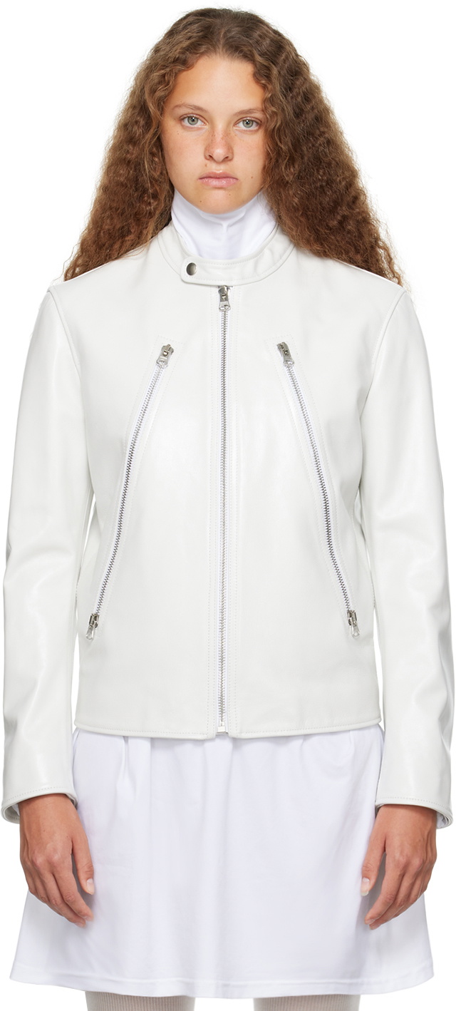 MM6 Maison Margiela White Zip Leather Jacket MM6 Maison Margiela