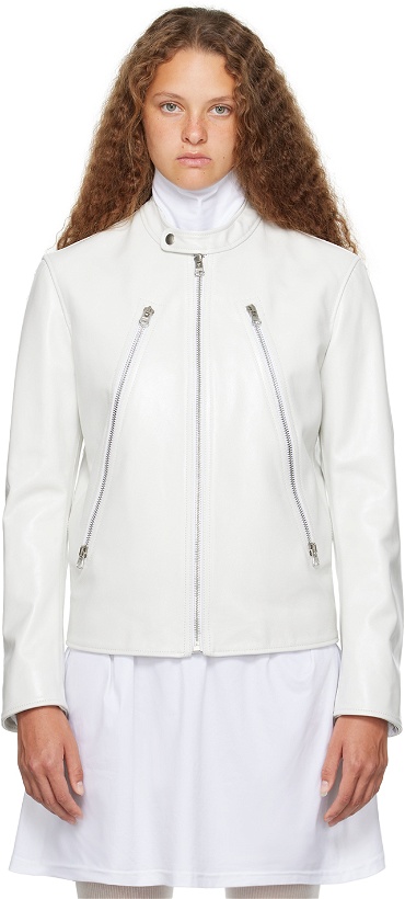 Photo: MM6 Maison Margiela White Zip Leather Jacket