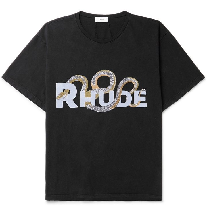 Photo: Rhude - Printed Cotton-Jersey T-Shirt - Black