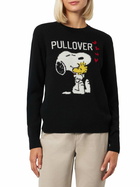 MC2 Saint Barth Woman Crewneck Black Sweater With Snoopy And Woodstock Print | Snoopy Peanuts Special Edition