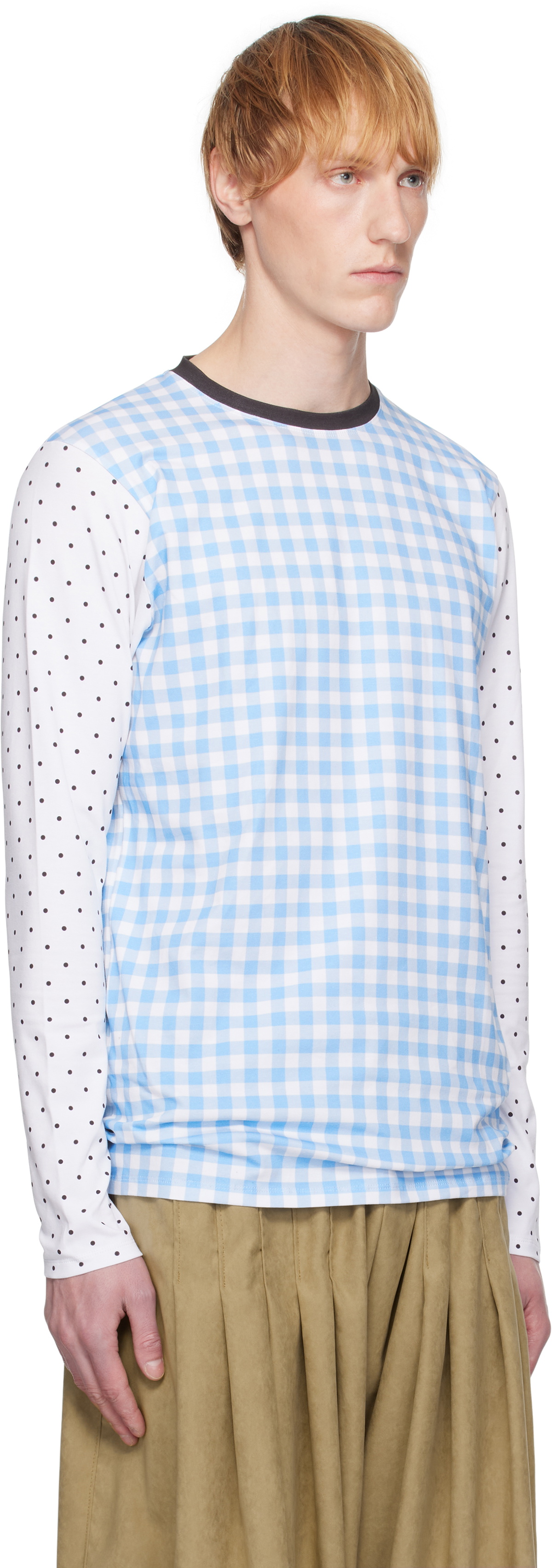 ANDREJ GRONAU White & Blue Printed Cotton Top