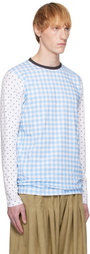 ANDREJ GRONAU White & Blue Printed Cotton Top