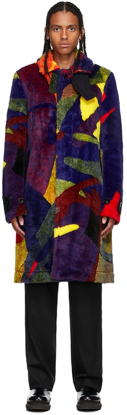 Photo: Sacai Multicolor KAWS Edition Faux-Fur Colorblocked Coat