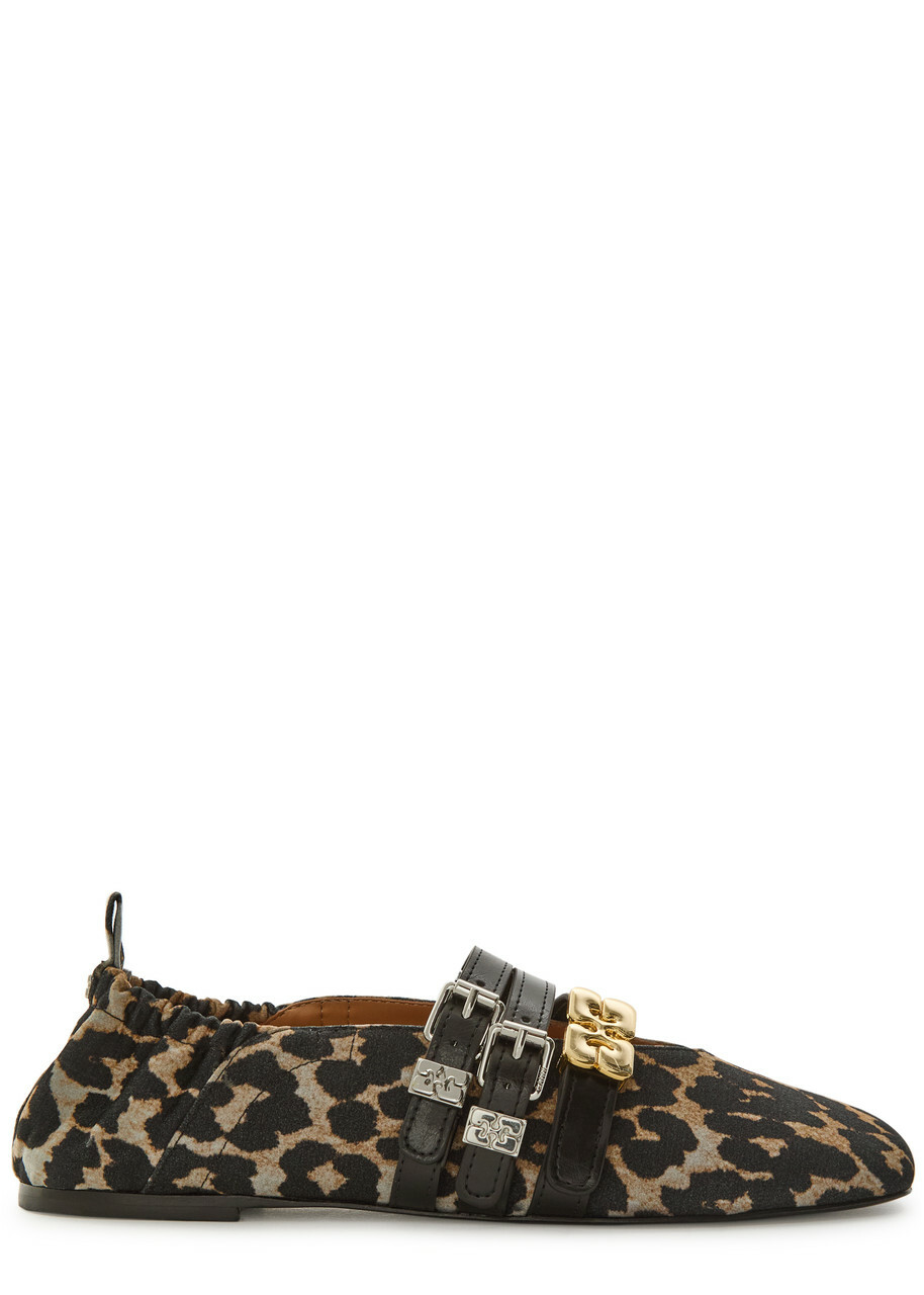 Ganni Leopard-print Suede Ballet Flats