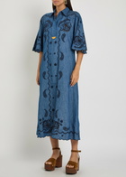 Zimmermann Aster Embroidered Denim Midi Dress Blue