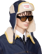 Charles Jeffrey LOVERBOY Navy & Beige Knit Patch Trapper Hat
