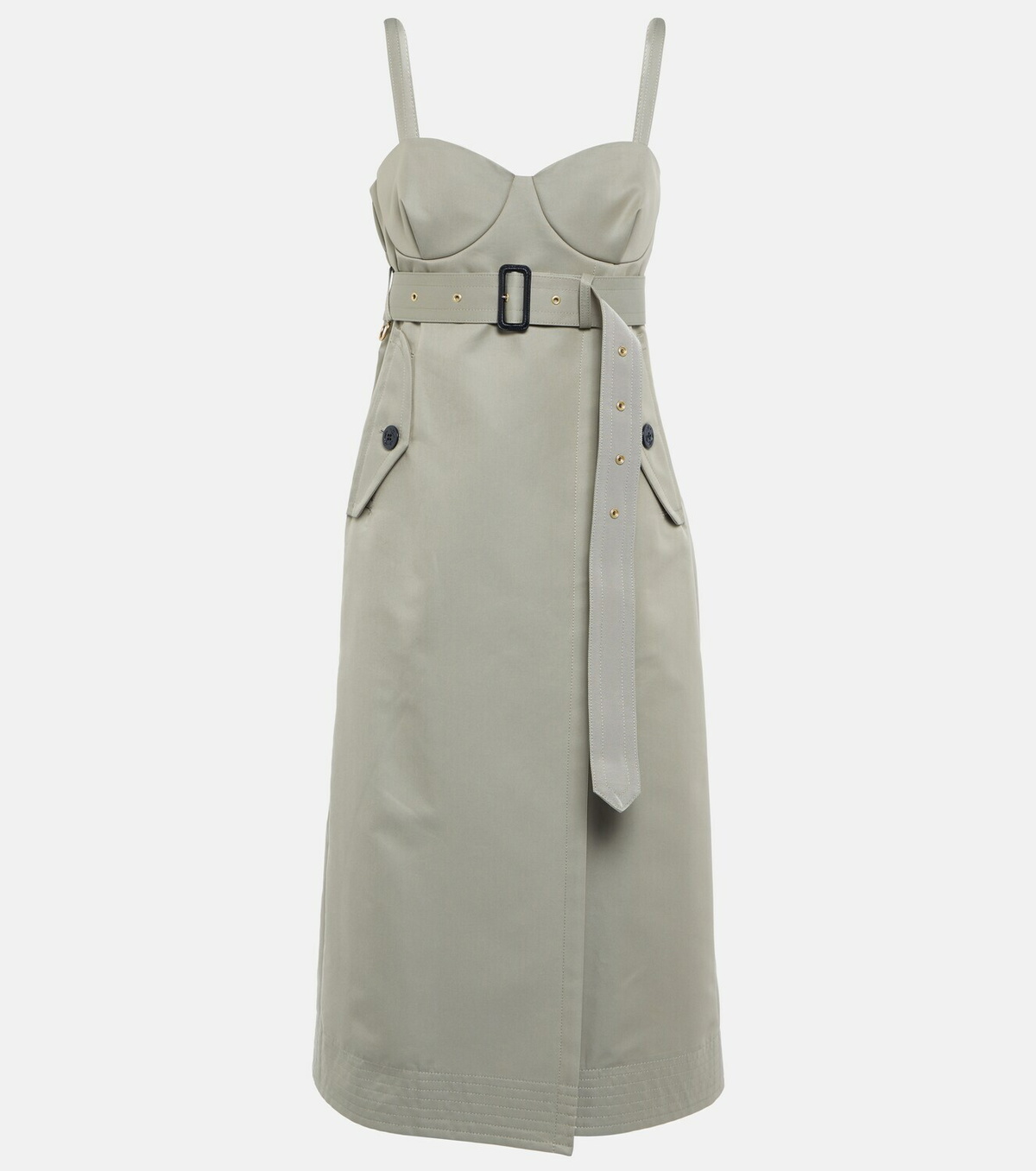 Sacai - Belted cotton-blend midi dress Sacai