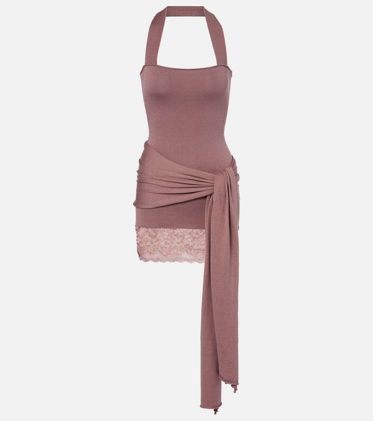 Aya Muse Lace-trimmed halterneck silk and cotton minidress