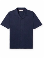 Brunello Cucinelli - Slim-Fit Camp-Collar Ribbed Cotton Shirt - Blue