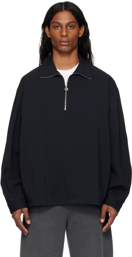 Photo: Solid Homme Black Half Zip Up Band Neck Sweatshirt