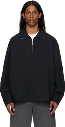 Solid Homme Black Half Zip Up Band Neck Sweatshirt