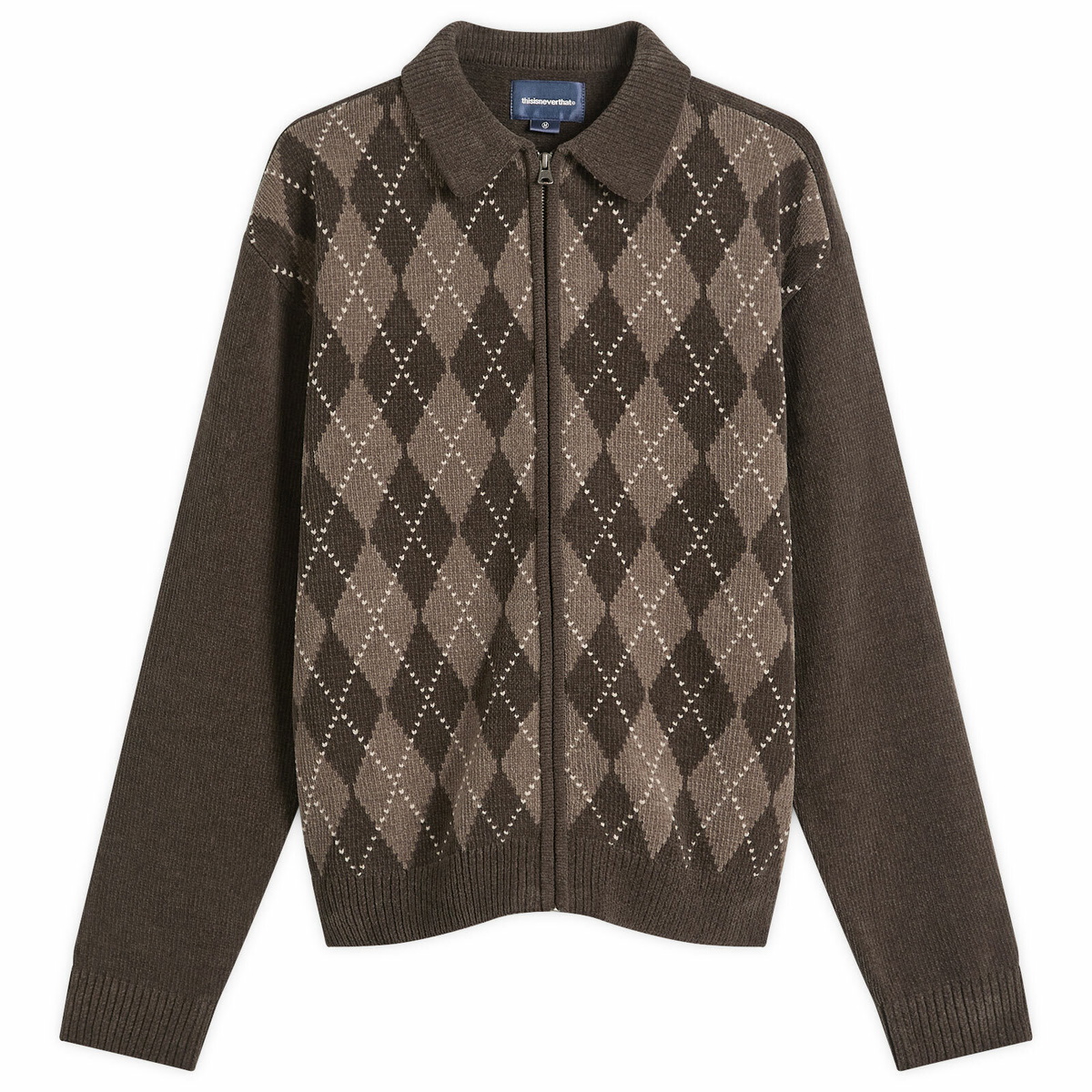 thisisneverthat Men's Argyle Zip Knit Cardigan in Brown