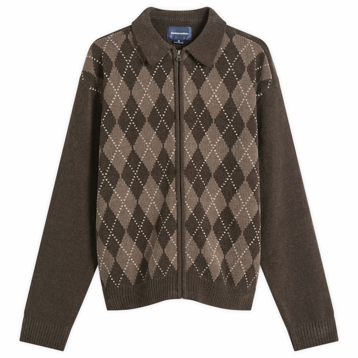 Photo: thisisneverthat Men's Argyle Zip Knit Cardigan in Brown