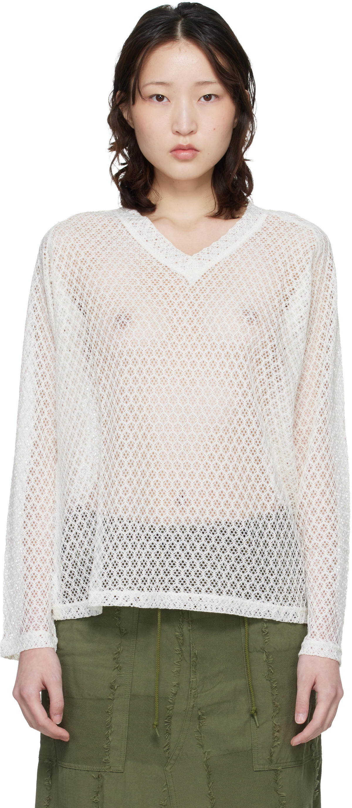 NEEDLES Off-White L/S V-neck Sweater