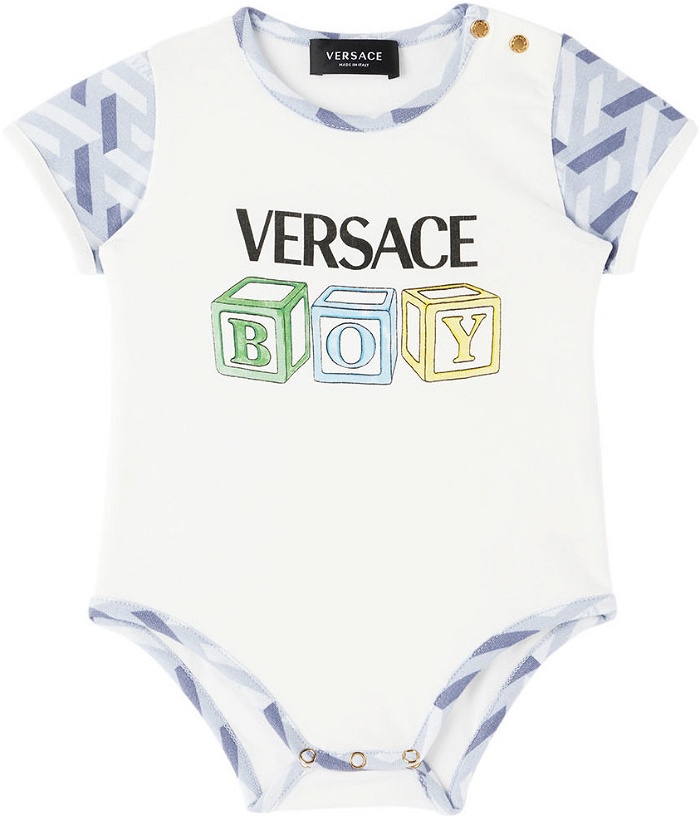 Photo: Versace Baby White & Blue Greca Bodysuit