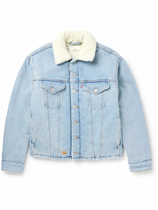 Photo: ERL - Levi's Logo-Embroidered Faux Shearling-Lined Denim Trucker Jacket - Blue