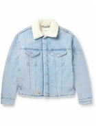 ERL - Levi's Logo-Embroidered Faux Shearling-Lined Denim Trucker Jacket - Blue
